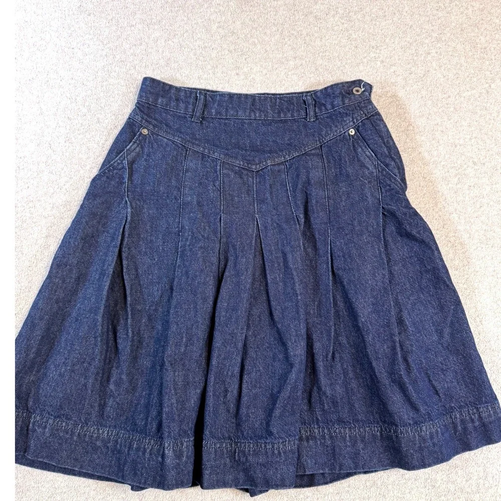 Free People Denim Skirt Womens 26 Blue Pleated High Waist A-Line Boho Mini Skirt